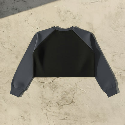 Raw-Hem Color-Block Raglan Crop Sweatshirt